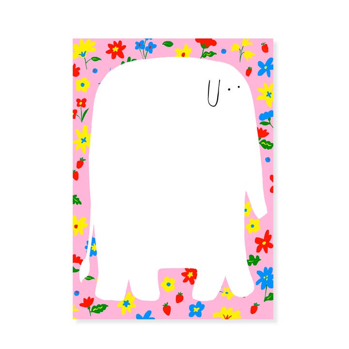 Karen Schipper - Vente Blocs-notes - Bloc-notes Éléphant Rosé - Fond Floral Rose Animal Mignon0