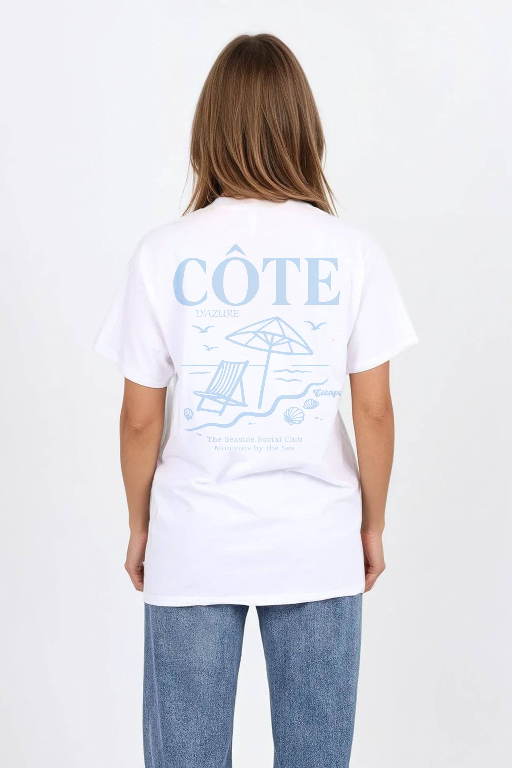 Blanco Camiseta de mujer de corte regular con estampado Côte D’Azure de venta al por mayor en Faire2