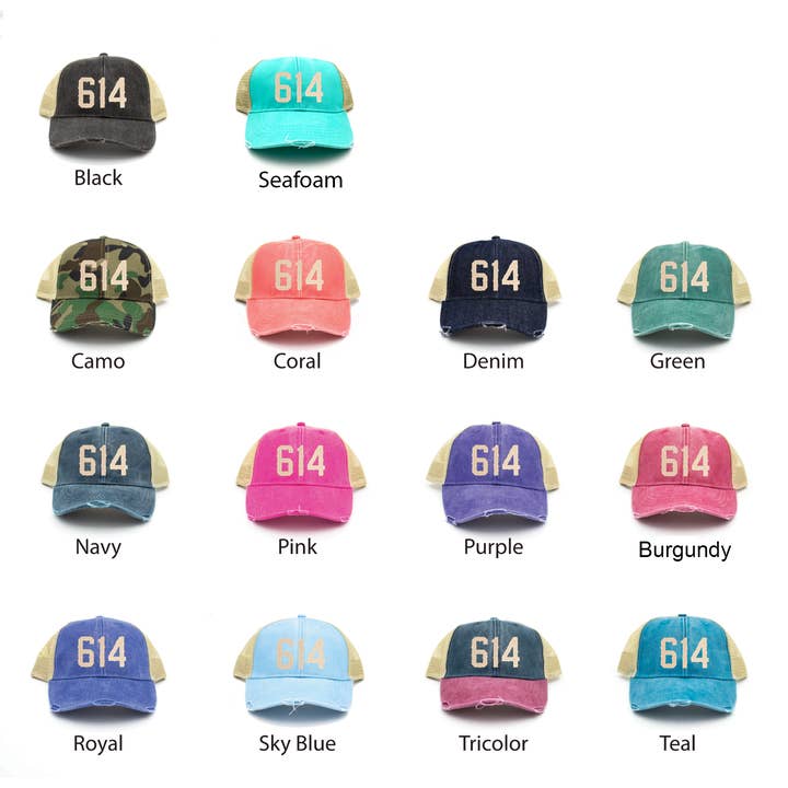 614 Area Code Trucker Hats for wholesale by Cotton Mule