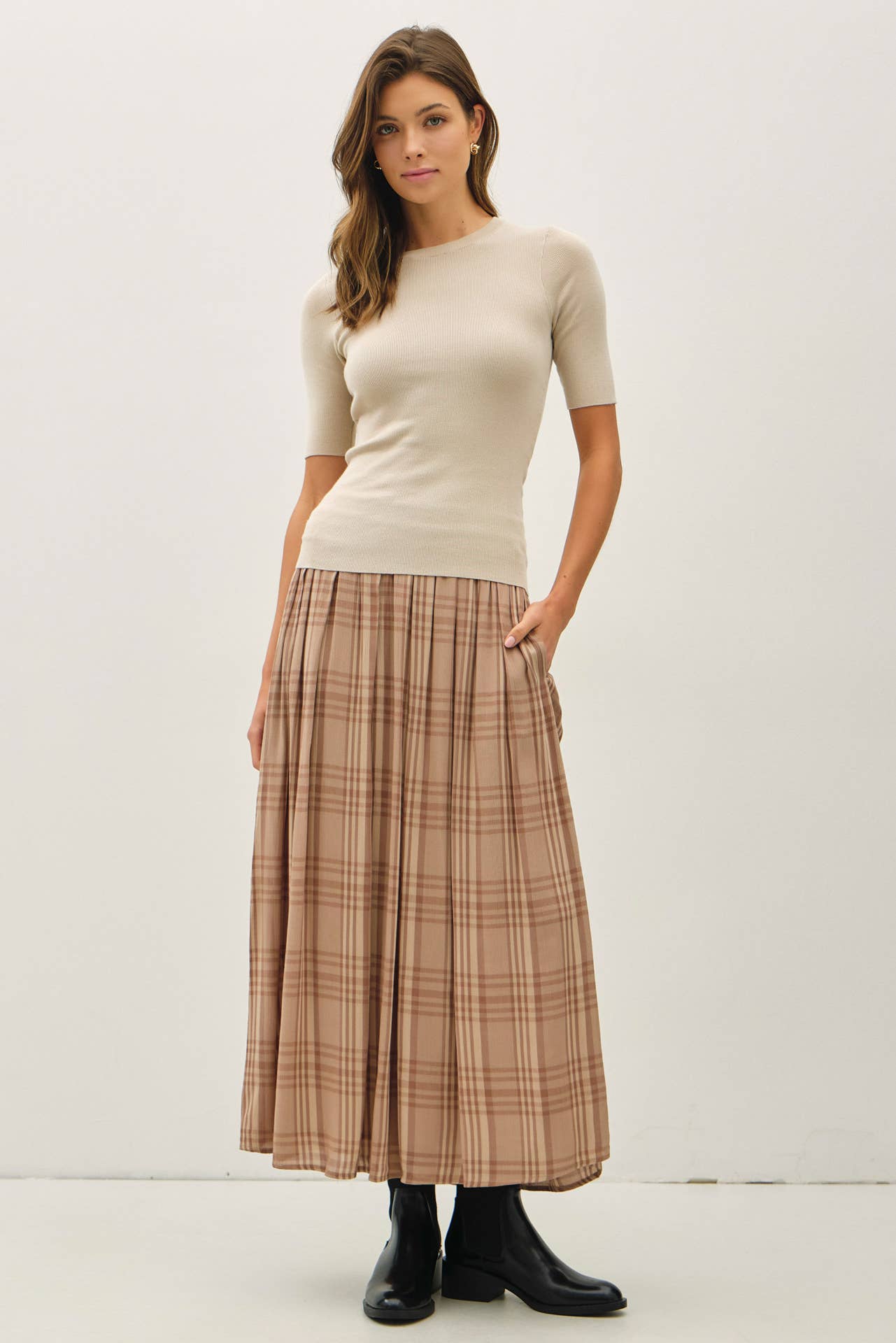 Be Cool - Wholesale Skirt - Women's - PLAID PRINTED PLEATS MIDI SKIRT 8