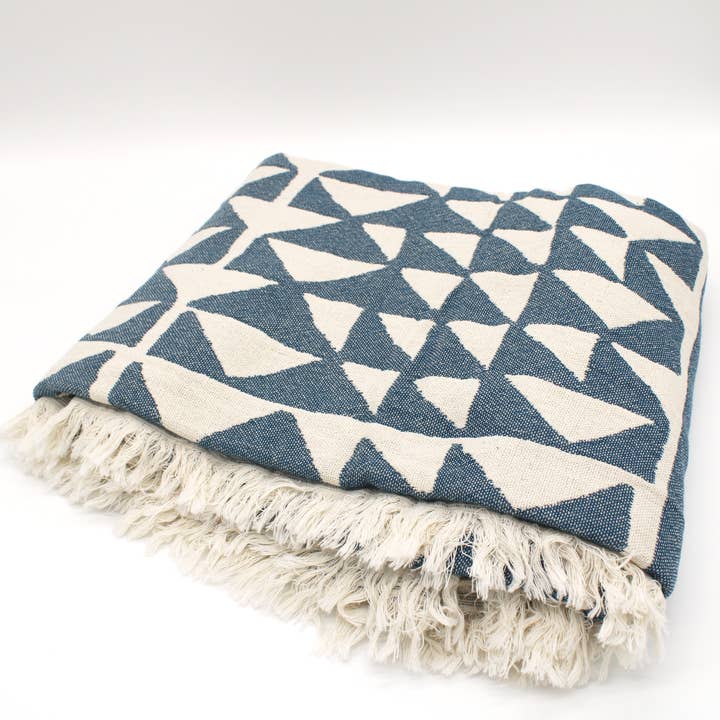 The Elevated Abode - Wholesale Throw Blanket - Blue Turkish Cotton Pyramid Throw Blanket