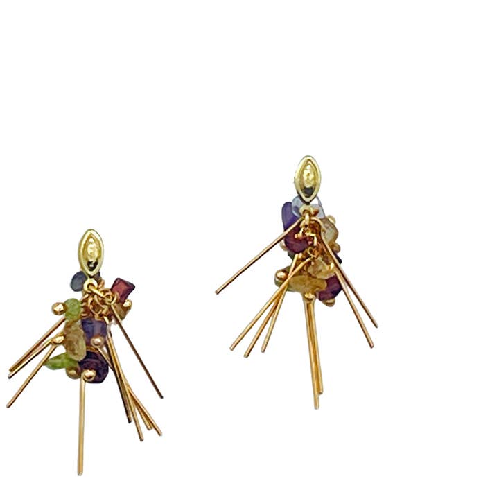 SE887 18K Gold Plated Spikes Earrings With Assorted Stones for wholesale by Sai Brazil