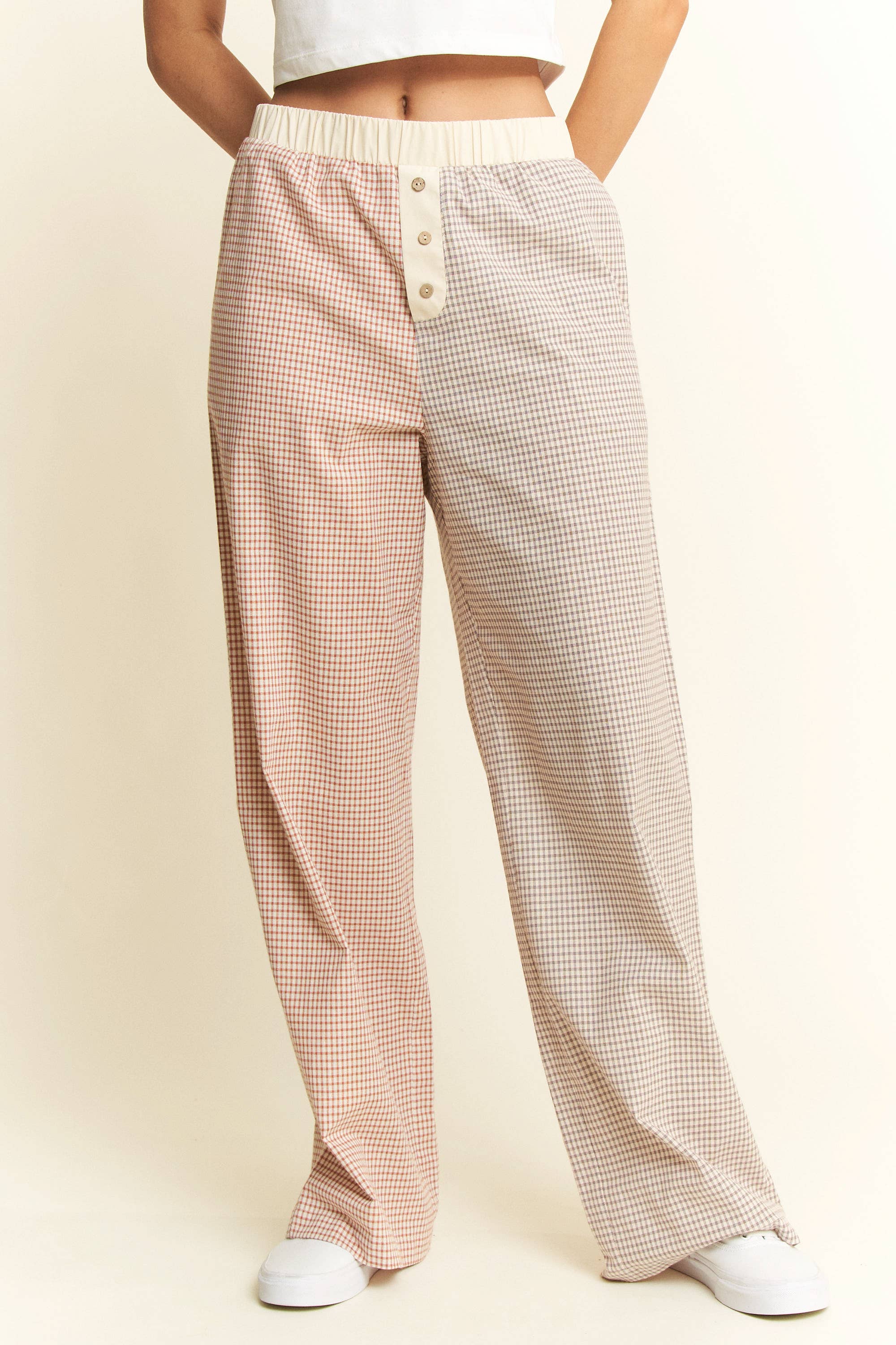 JADE BY JANE – Calças - Mulher por atacado – CALÇAS COLORBLOCK COM ESTAMPA XADREZ TAMANHO GRANDE14