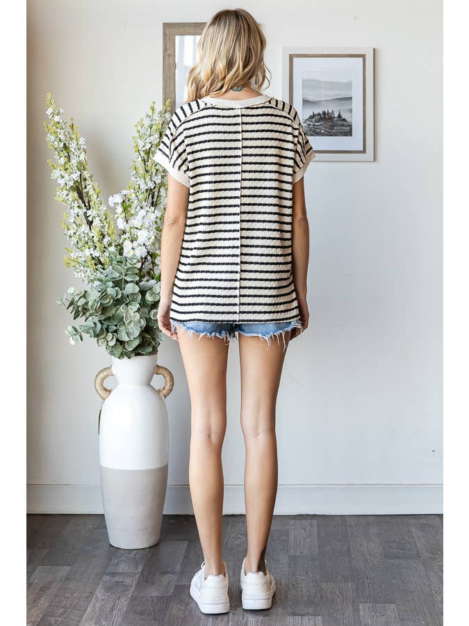 7th Ray - Venta al por mayor Jersey corto de punto - Mujer - Top de manga corta con abertura lateral y textura de rayas T586519