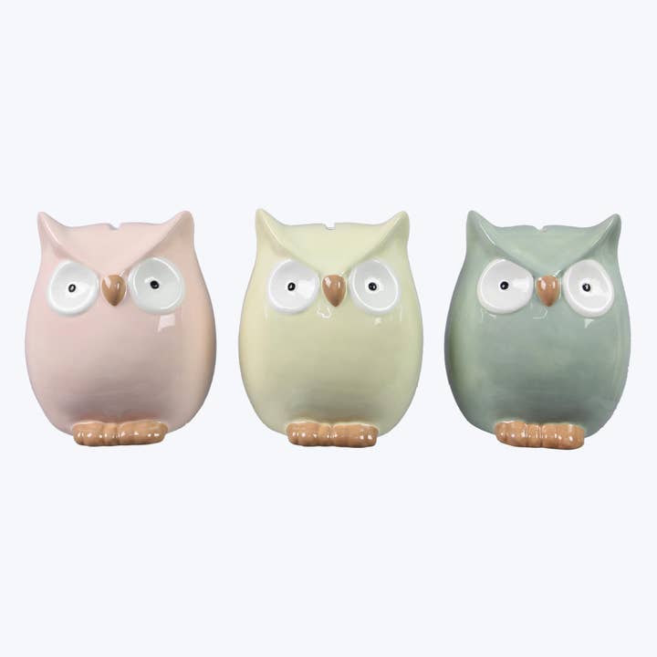 Young's - Wholesale Money/Piggy Bank - Ceramic Owl Coin Bank, 3 Ast. (SKU#: 14011)
