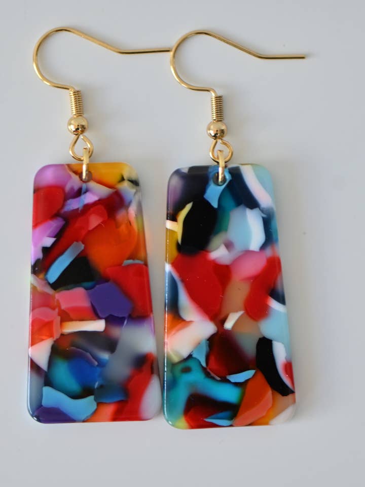 Resin dangle drop earrings, colorful, for wholesale by BuidesignCo