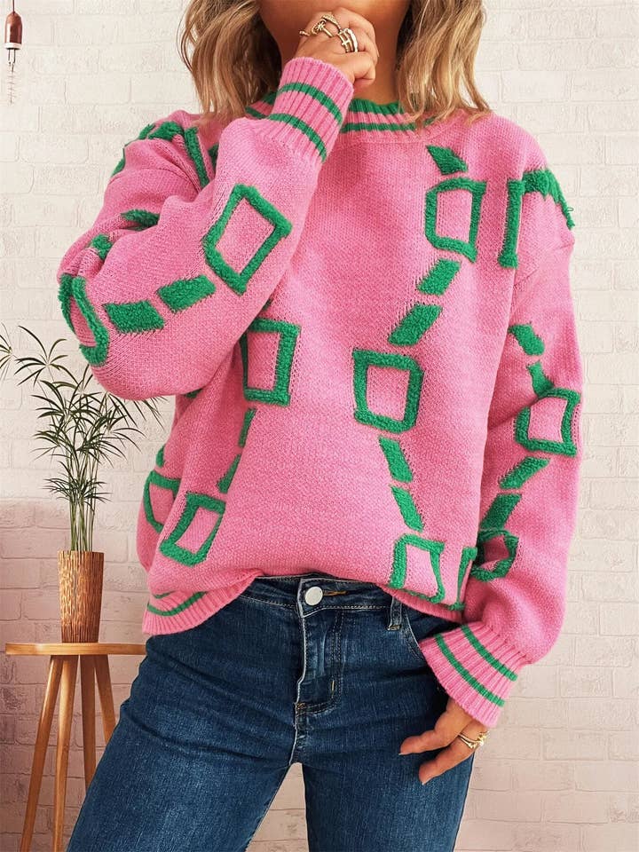 Contrast Round Neck Long Sleeve Sweater for wholesale by Beyond Apparel