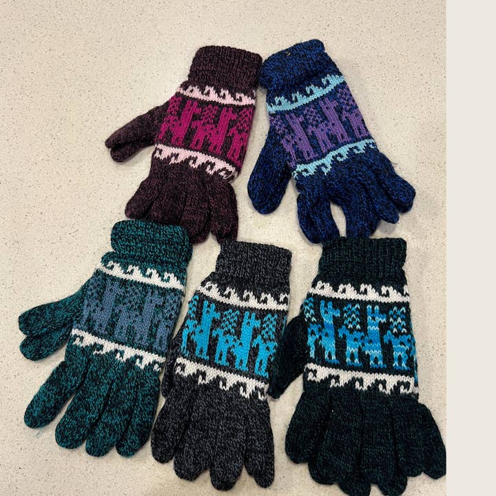 Guantes de alpaca coloridos con figuras de alpaca para venta al por mayor de Los Andes Shop