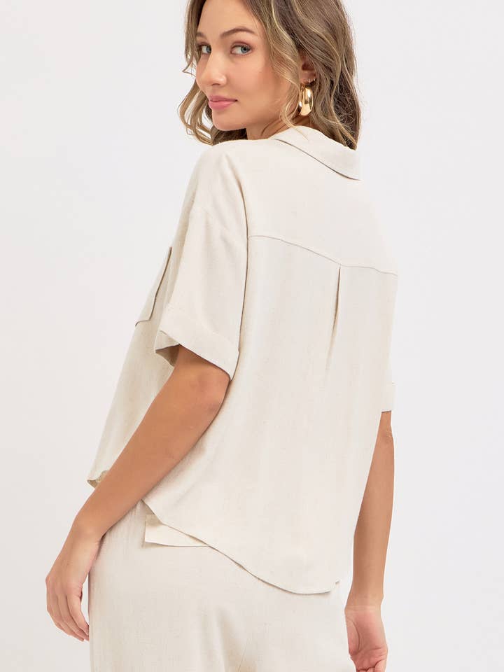 Sweet Lovely by Jen - Wholesale Button Down Shirt - Women's - LINEN BLEND BUTTON DWON CASUAL SHIRT
