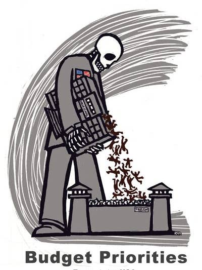 Budget Priorities (Poster) for wholesale by Ricardo Levins Morales Art Studio