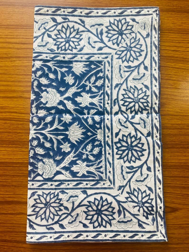 Fabricrush – wholesale Löpare – Mörkblå indisk blommig handblocktrycksbordslöpare5