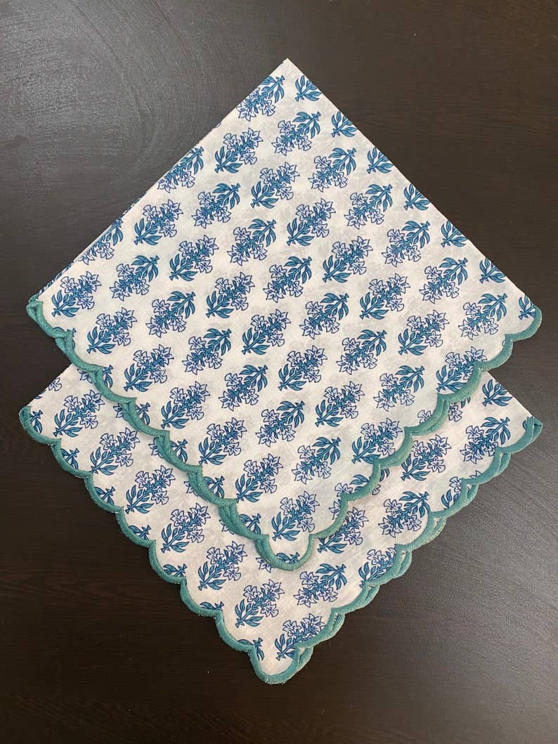 Fabricrush - Wholesale Dinner & Cloth Napkin - Powder Blue Ocean Blue Scalloped Embroidery Cotton Napkins3