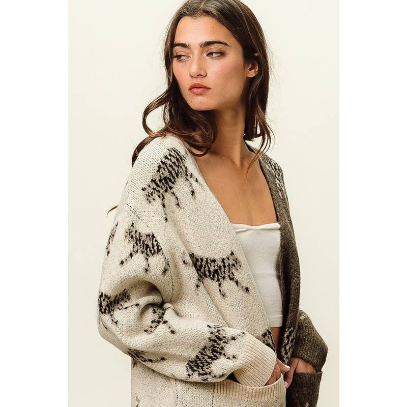 IVE - Vente Cardigan – femme - CARDIGAN À COL EN V À MOTIF TIGRE ET POCHES PLAQUÉES18
