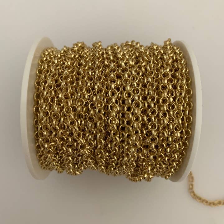 Purity Beads - Wholesale Craft Supplies - Gold Plated and Natural Brass Chain | Rolo With Half Round Chain | Half Round Wire | Gold Plated E-Coated. Size:2.8mm | 1 Foot1