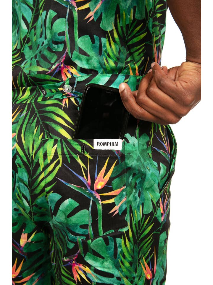 Tipsy Elves - Wholesale Onesie - Men's - Jungle Romphim - Men's One Piece Tropical Button Down Romper