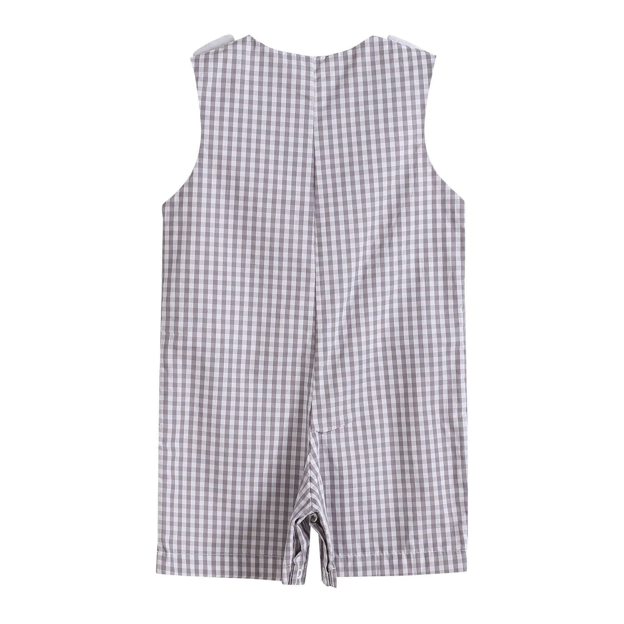 Lil Cactus - Wholesale Overalls - Baby - Gray Gingham Puppy Shortalls1