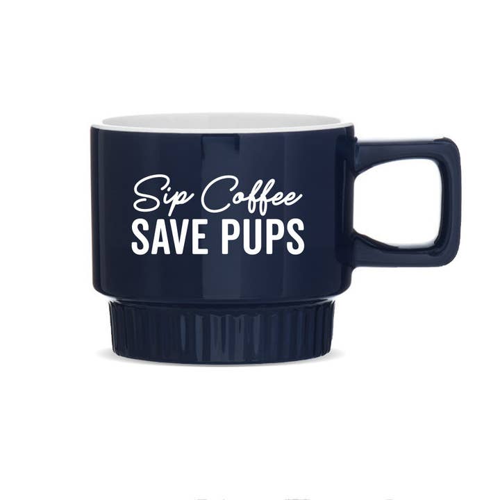 Grounds & Hounds Coffee Co. - Wholesale Coffee Mug - Sip Coffee Save Pups Ceramic Stackable Mug
