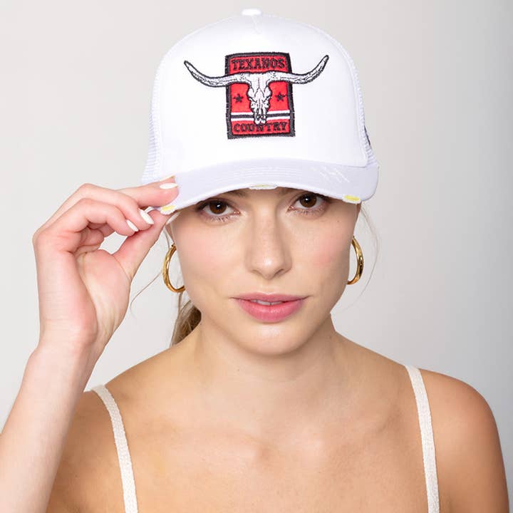 Sensibling Corp. - Wholesale Trucker Hat - Women's - TEXANOS COUNTRY Texas Steer Head Embroidered Trucker Hat