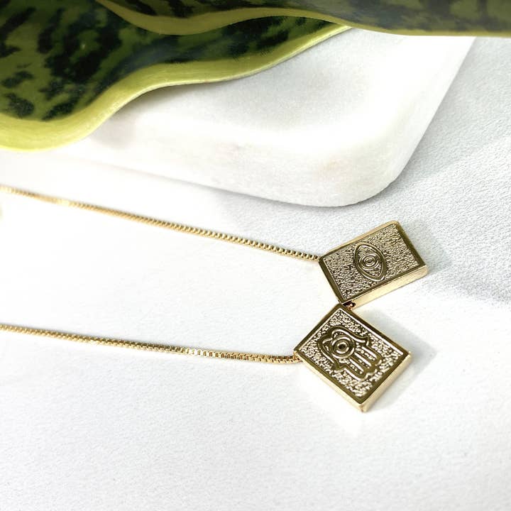 Luxus Accessories – Großhandel Kette mit Anhänger/Charm – Skapulier-Halskette mit 18-karätigem Gold gefüllt, 1 mm Box Link