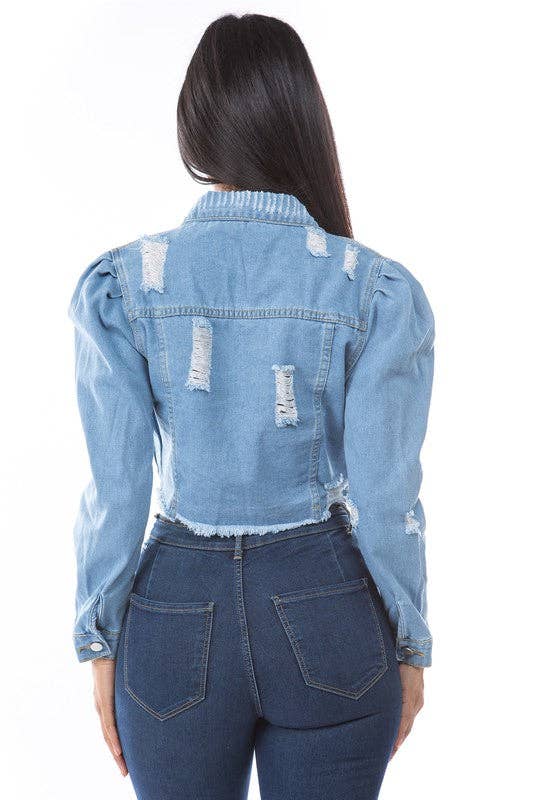 Blue WOMEN FASHION DENIM CROP JACKET for wholesale on Faire2