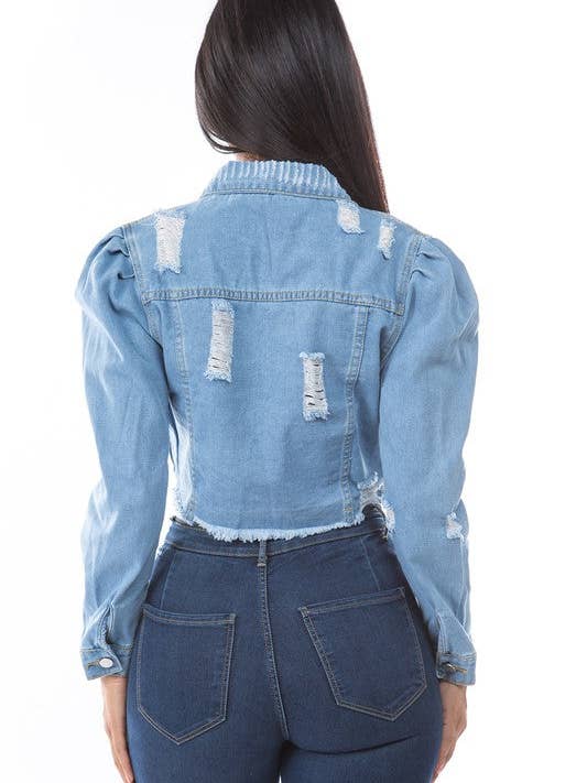 Blue WOMEN FASHION DENIM CROP JACKET for wholesale on Faire2
