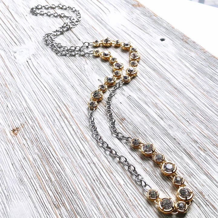 Long crystal necklace mixed metals boutique jewelry salon for wholesale by VB&CO Designs Handmade Jewelry