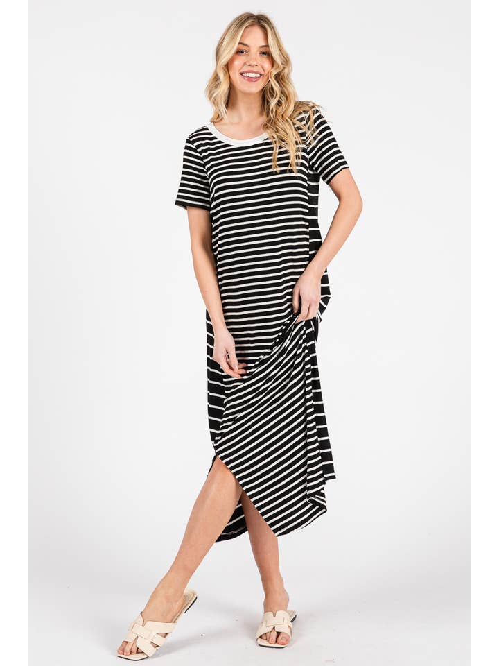 Ces Femme USA - Wholesale Dress - Women's - DY51204STA/Striped Casual Maxi T-Shirt Dress