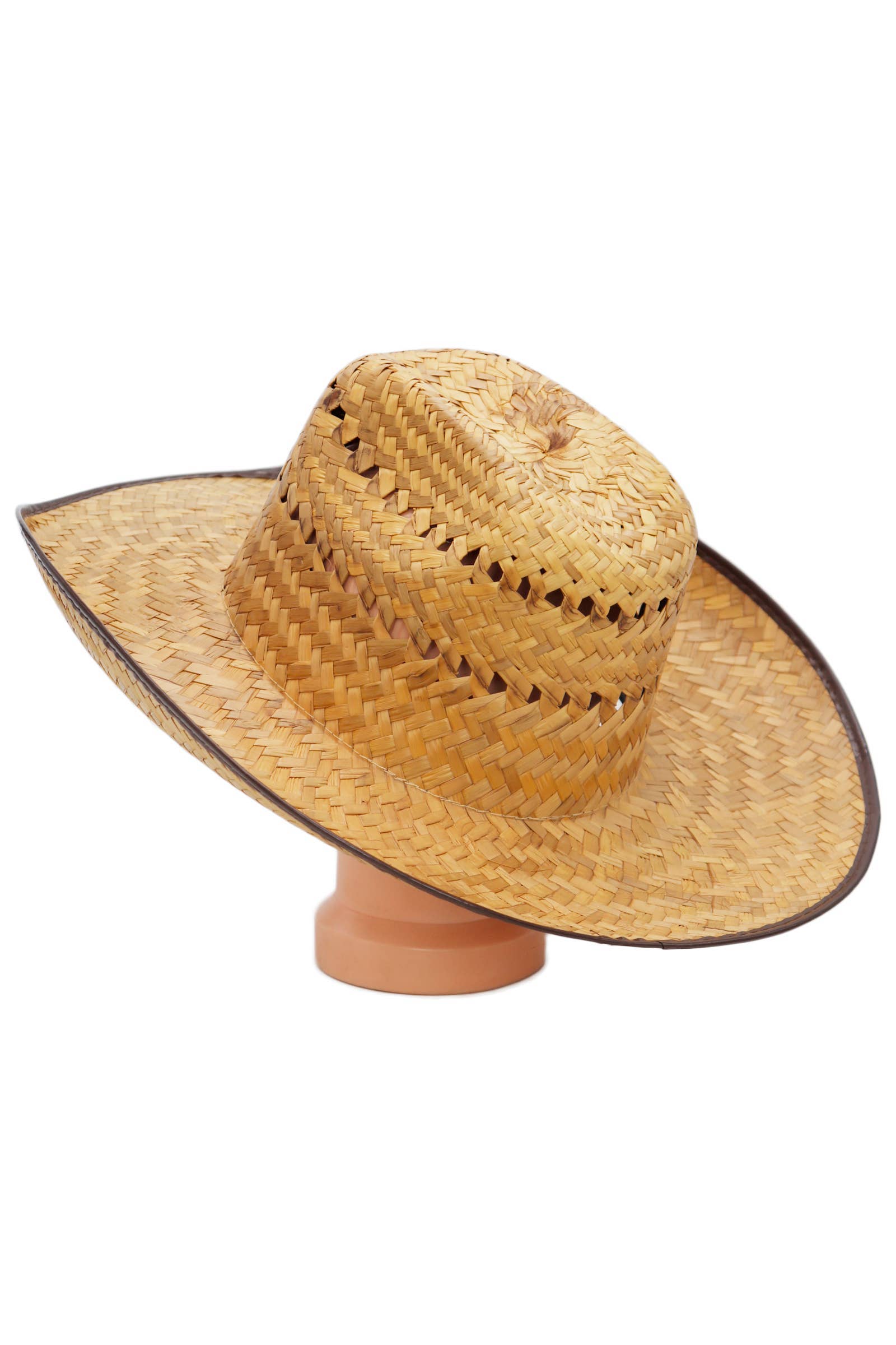 NATÜRLICH/BRAUN Kinder-Cutter-Krone Cowboyhut mit lockerem Taco-Schirm aus Naturstroh für den Großhandel auf Faire2