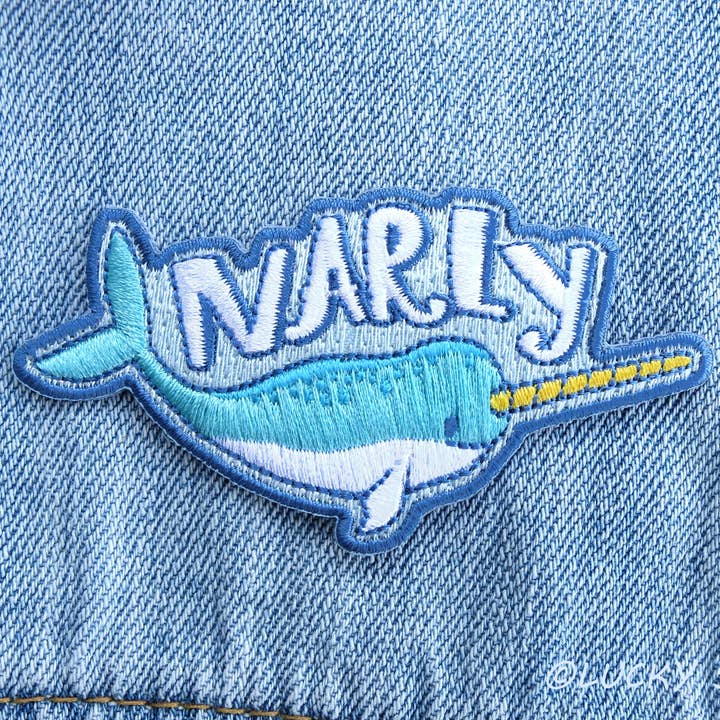 Narwhal, Narly Sea Unicorn, Ocean Embroidered Iron-On Patch for wholesale by Lucky Sardine