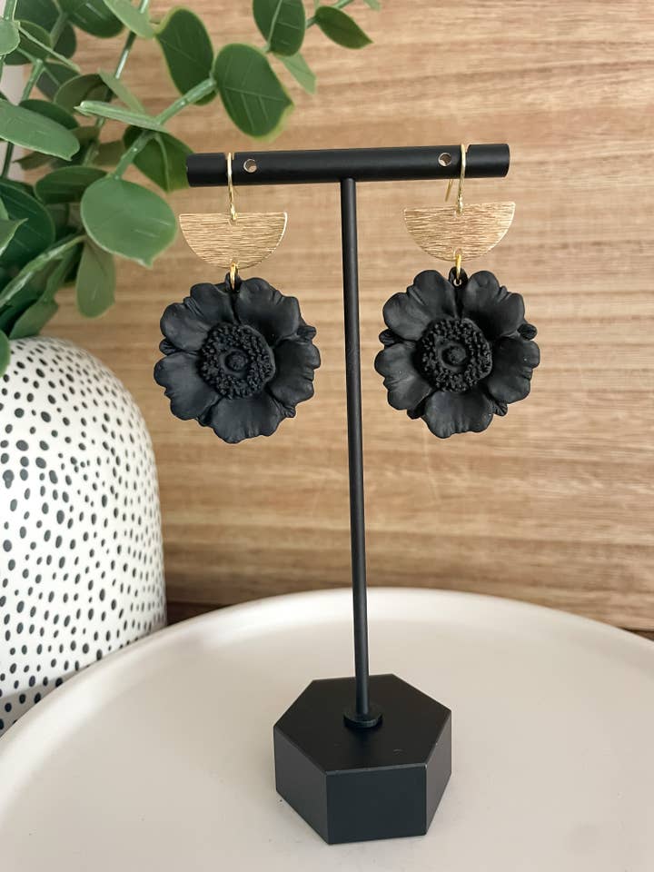 Poppy Dangles | Black | Clay Earrings for wholesale by Finley River | Trendy Polymer Clay Earrings | Hypoallergenic