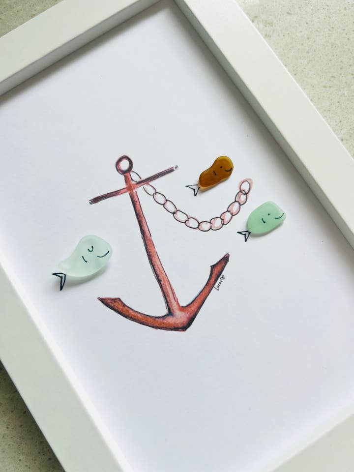 Anchor with Sea Glass Fish for wholesale by Sook & Hook