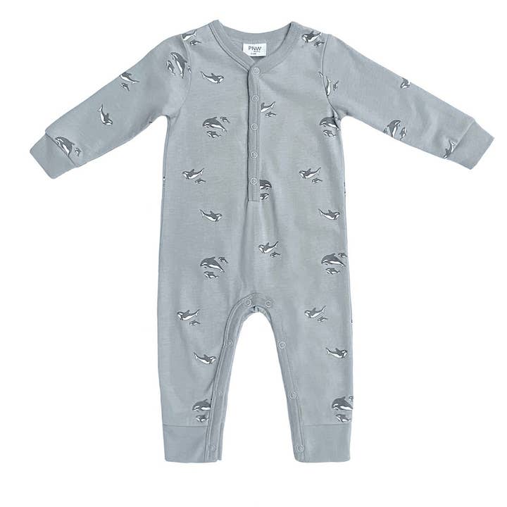 City Mouse Studio - Wholesale Jumpsuit - Baby - PNW Baby Snap Romper- Orcas