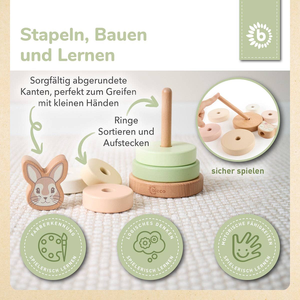 Bieco Spielwaren - Wholesale Wood Toy - Kids - STACKING TOWER RABBIT FINE FSC®6