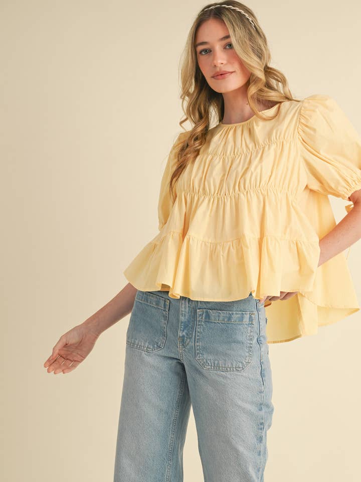 &MERCI - Wholesale Blouse - Women's - TIERED SHIRRING PUFF SLEEVE TOP MTP308128