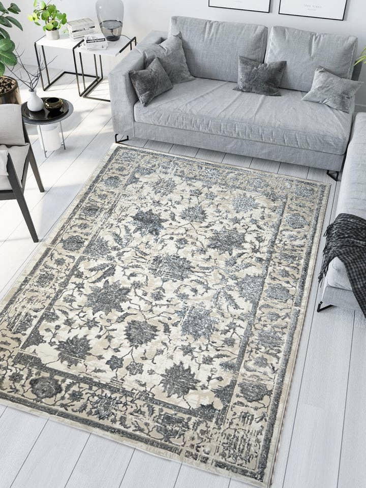 ROY's Home High&Low Area Rugs, Big Flower Vintage Lines Effect, Shiny Dark and Silver Effect for wholesale by Roy's Home LLC
