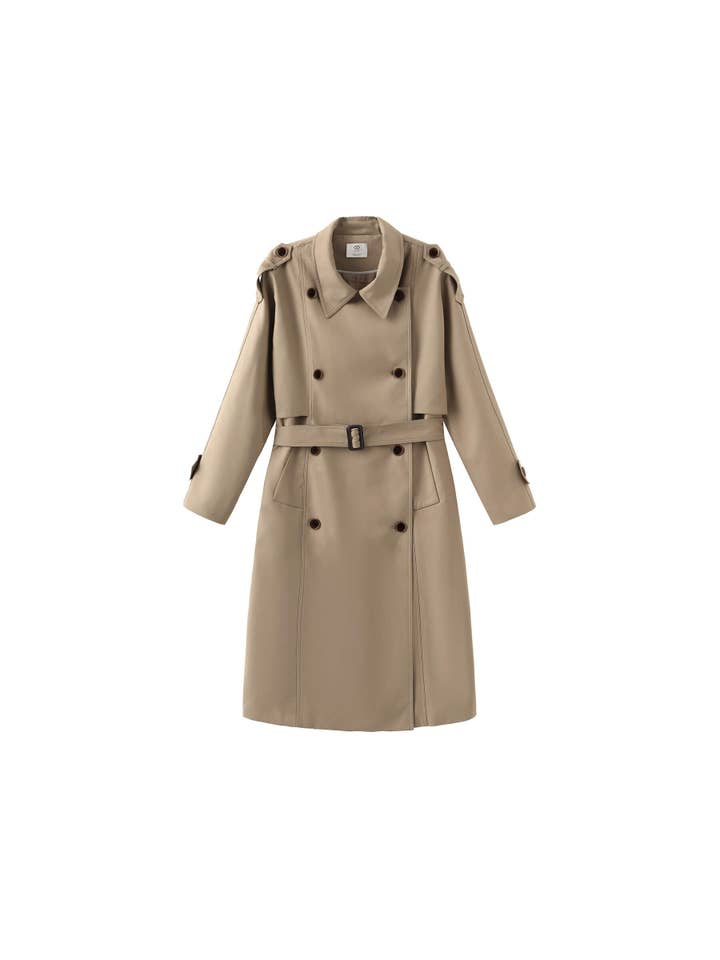 Tan Double Breasted Trench Coat with Belt for wholesale on Faire6