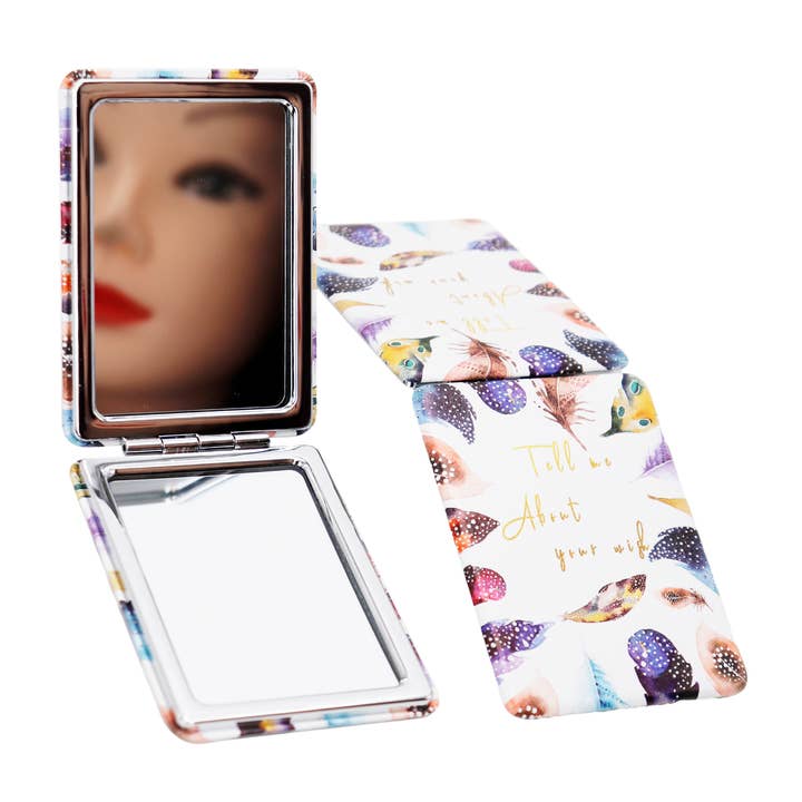 Cap Zone - Wholesale Compact Mirror - Boho Tribal Feather Matte Makeup Cosmetic Mirror