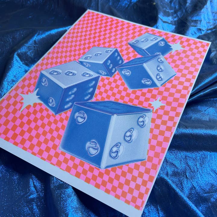 Alex Luciano - Wholesale Art Print - Chrome Dice 11x14" riso print
