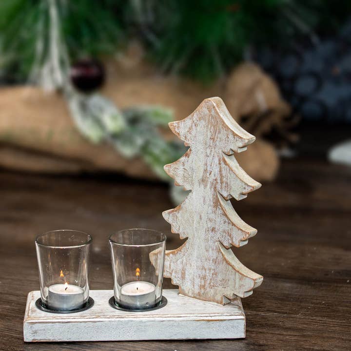tealight glasses Christmas tree. candle holder. white for wholesale by Antikas