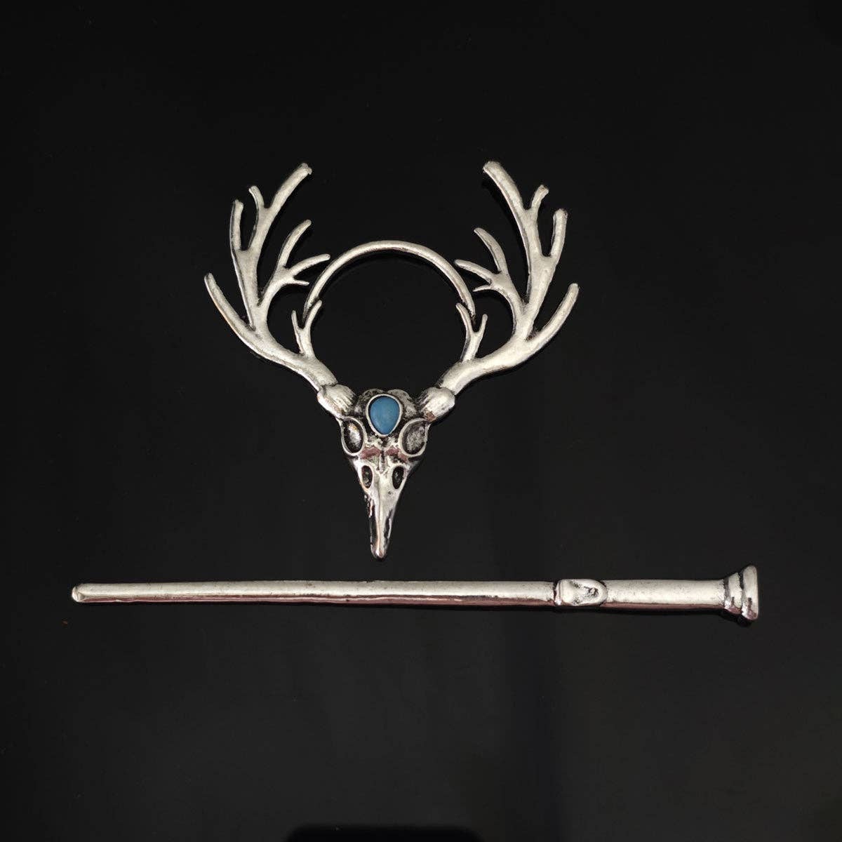 SALINA TRADING INC - Wholesale Hair Pin - Vintage Gothic Raven Skull Antler Hair Stick Hairpin Headpiece1