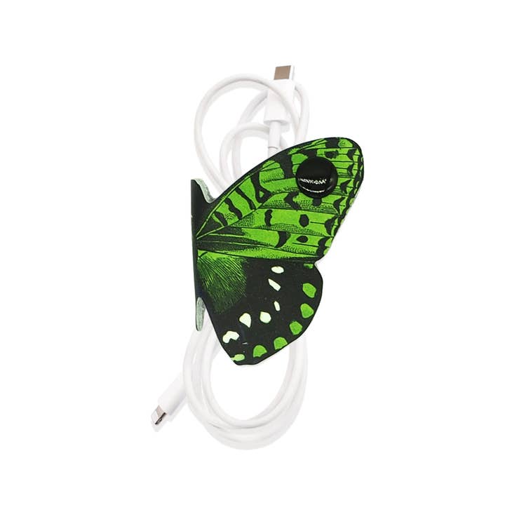 'Alkemest – wholesale Cord holder – Green Butterfly Cord Holder / Printed Leather Cable Tidy