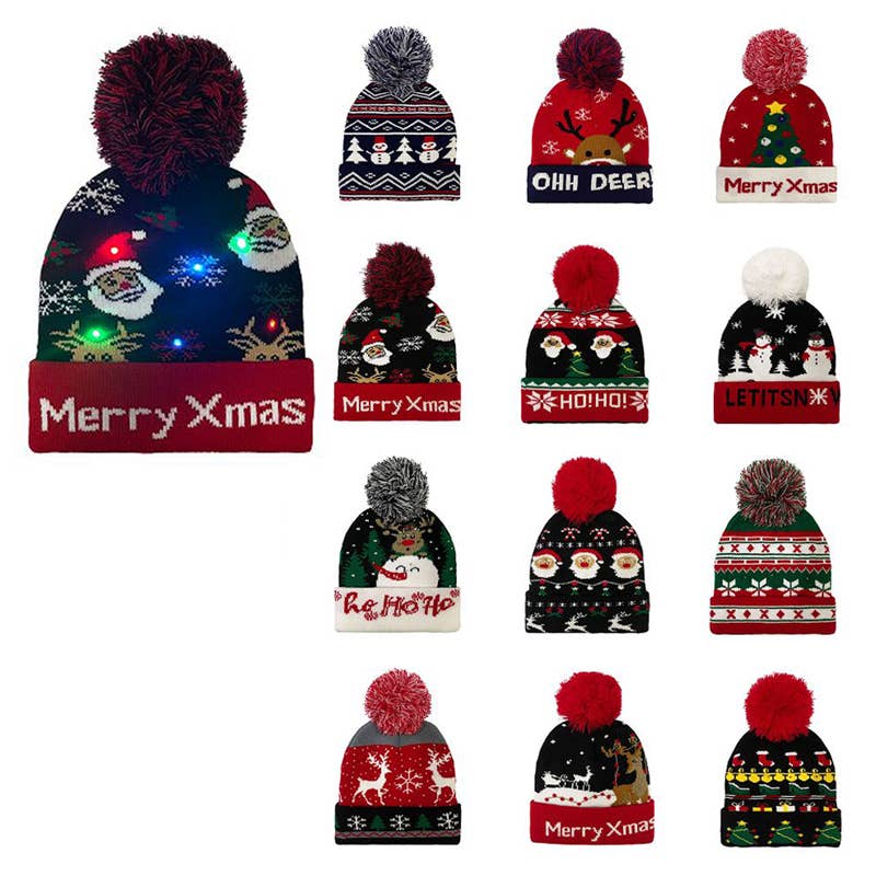 Deluxe Import Trading - Wholesale Beanie - Unisex - Kid's Christmas LED Light Up Beanies0