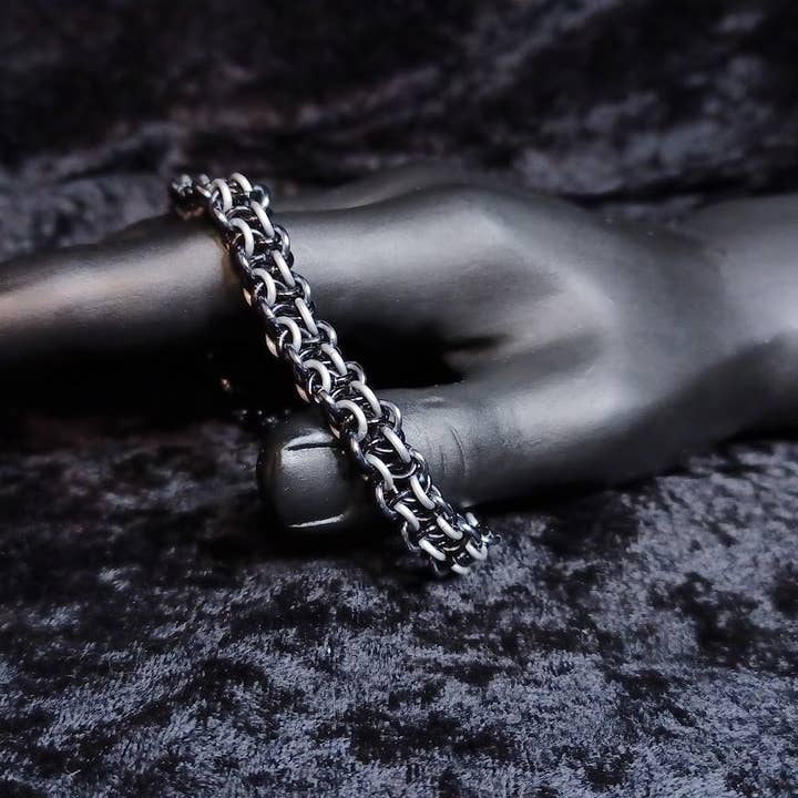 Black And White Vipera Berus Chain Maille Weave Bracelet - Unisex - Bold - Simple - Classic for wholesale by Hole in the Ground Creations