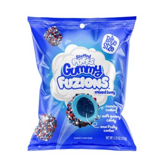 Stuffed Puffs Gummy Fuzions Mixed Berry 4.23oz, 8ct for wholesale by Grandpa Joe's Candy Shop