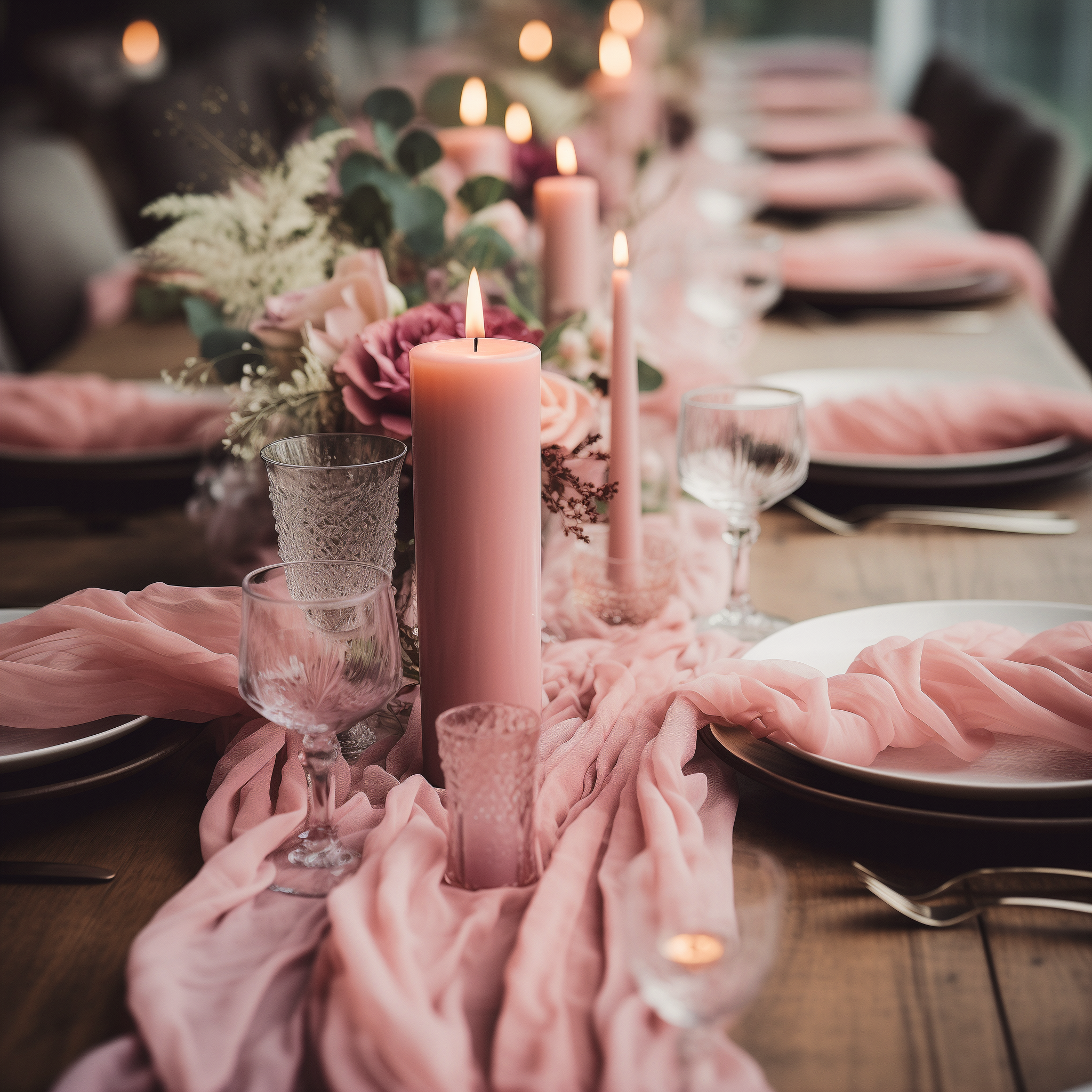 AVAGANTE Design – wholesale Table runner – Table runner -  crinkled cheesecloth runner - Pink3