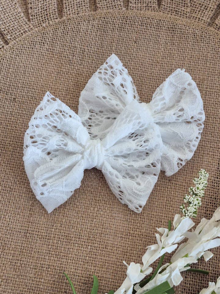 Spring Lace Piggies Bows-White Wholesale for wholesale by Dainty Delights Creations