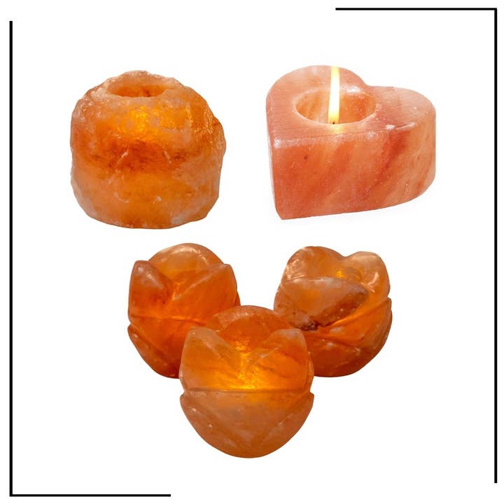 "Job Lot discount x3 designs" Himalayan Salt Tealight Holder for wholesale by Heaven Spring Ltd