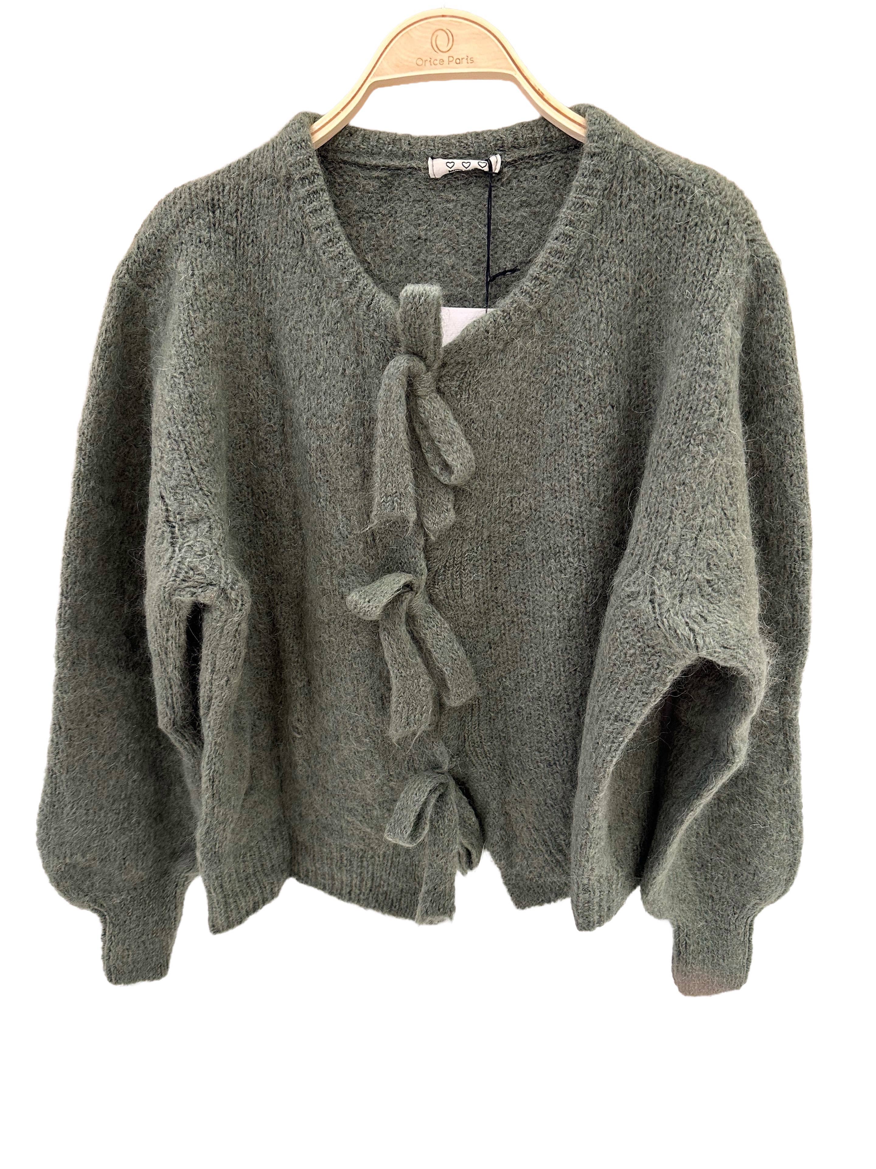 Orice – Cardigan - Mulher por atacado – Cardigã de tricô em lã mohair com laço - Orice24