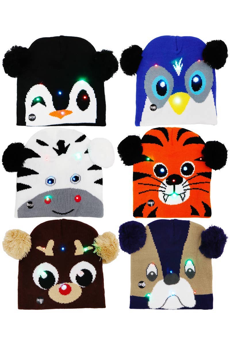 ASSORTED Little Boys Animal Pals Led Light-up Short Beanie for wholesale on Faire1