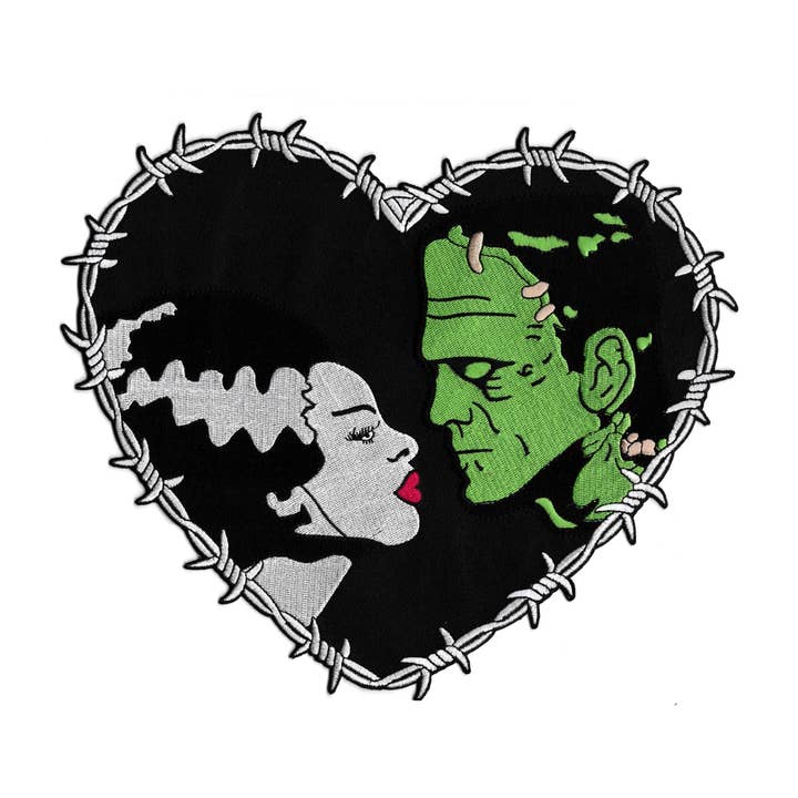 Large Bride & Frankenstein Stitch Heart Back Patch for wholesale by Rock Rebel Shop